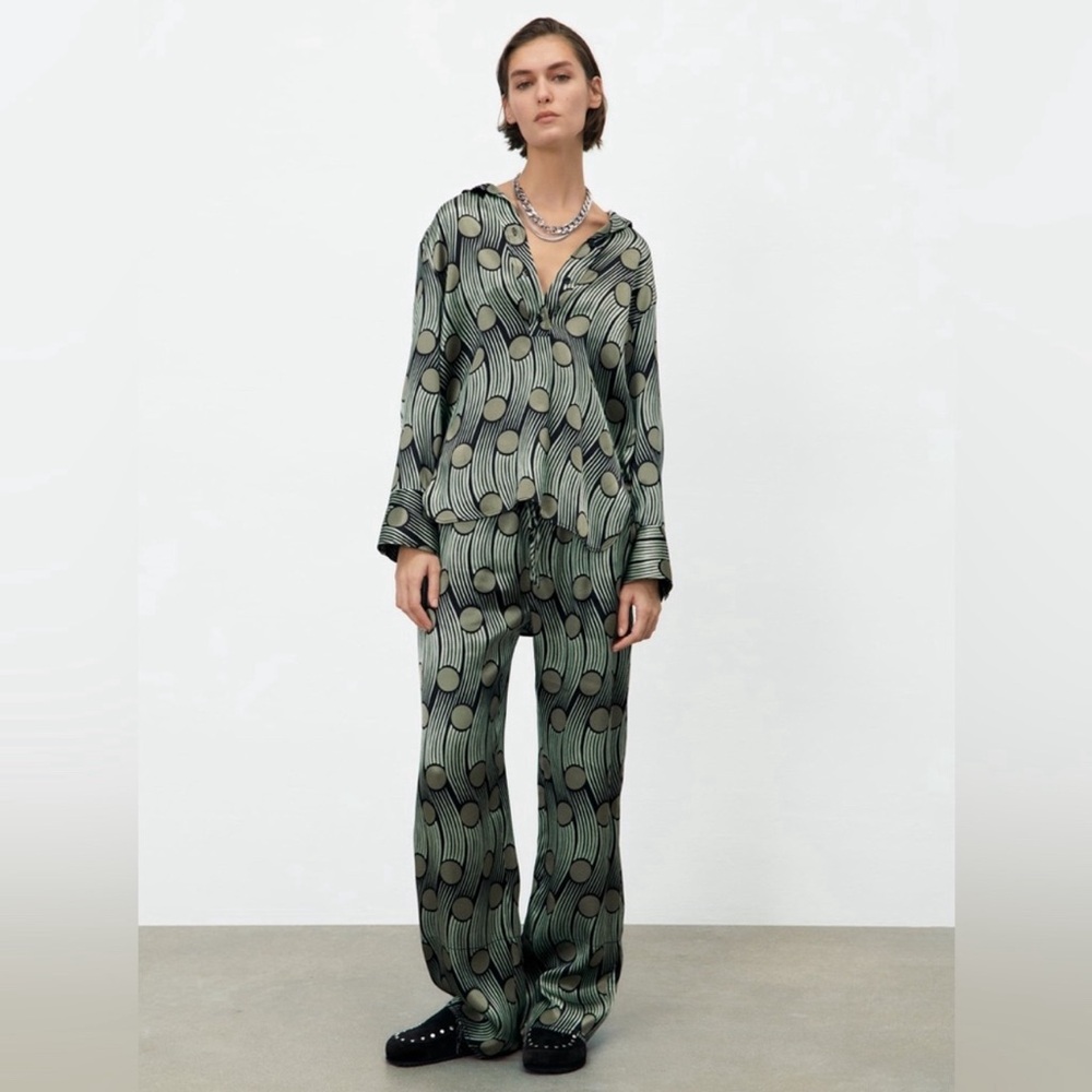 Zara Flowy Print 2 piece Set - green